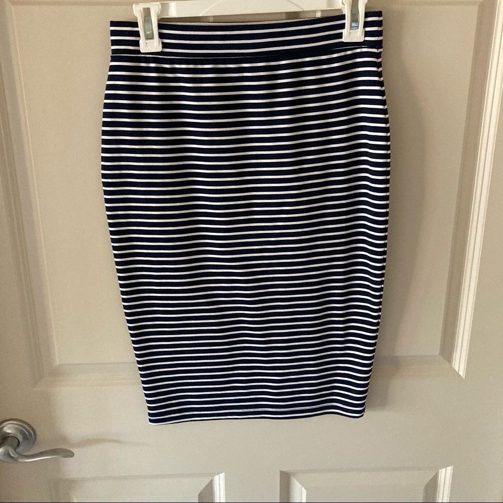 Modest Navy and White Stripe Pencil Skirt